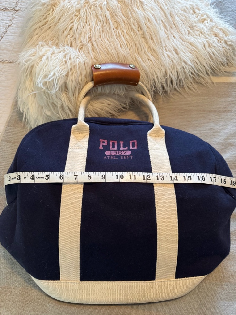 Rare Polo by Ralph Lauren Navy Tote with Red Logo and Cream Straps - Picture 14 of 16